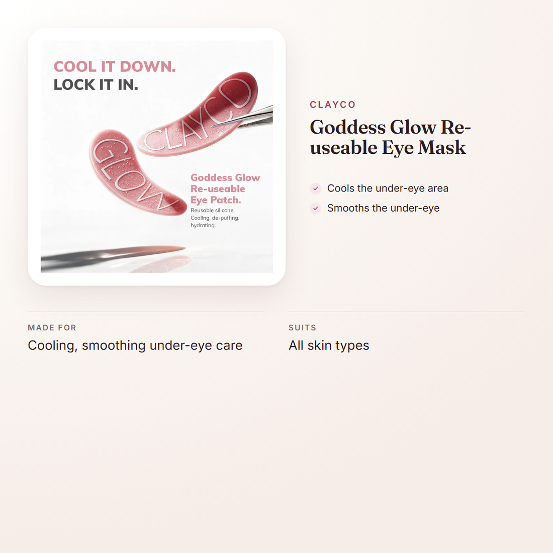 ClayCo Goddess Glow Re-useable Eye Mask – at a glance: what it is for, who it suits and key ingredients