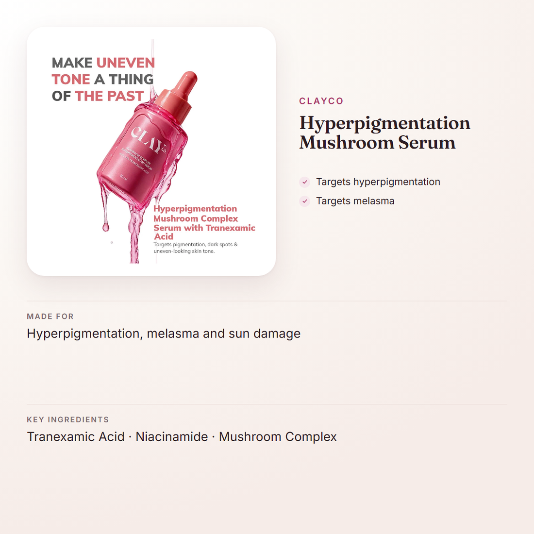 ClayCo Hyperpigmentation Mushroom Serum – at a glance: what it is for, who it suits and key ingredients