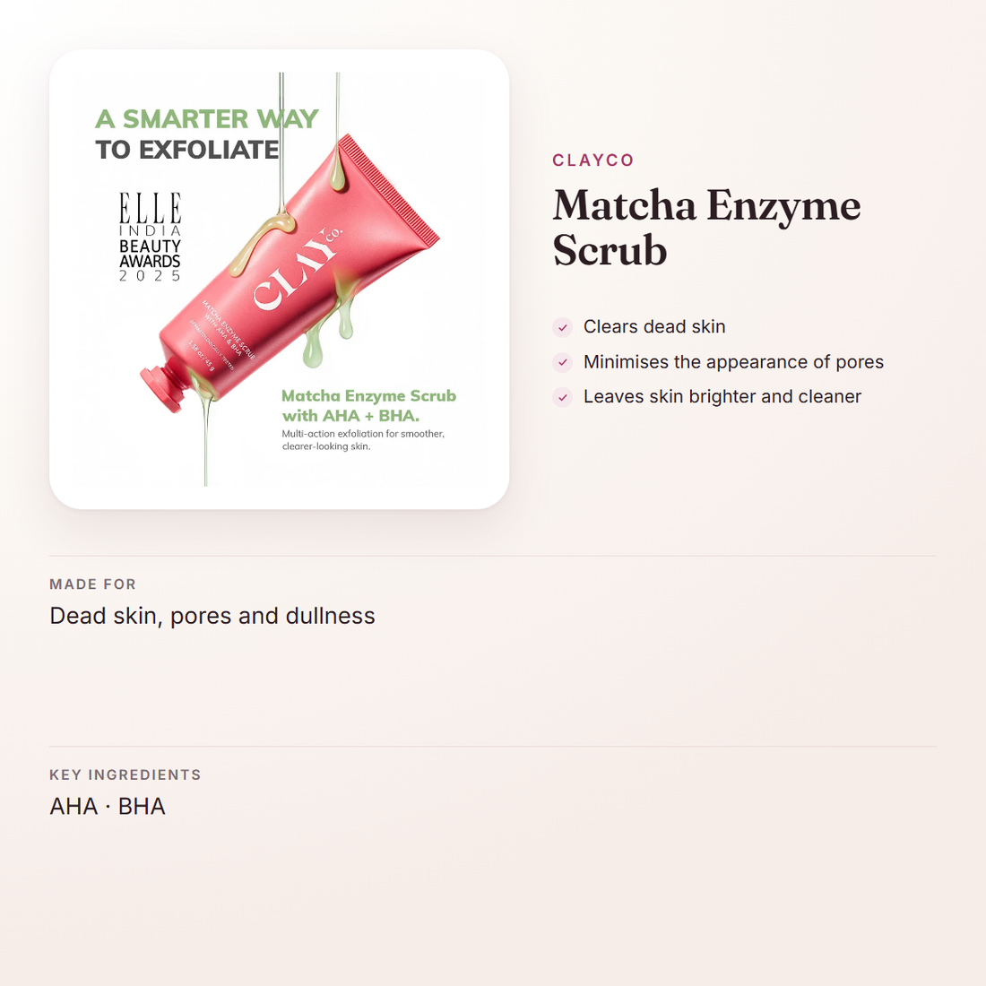 ClayCo Matcha Enzyme Scrub – at a glance: what it is for, who it suits and key ingredients