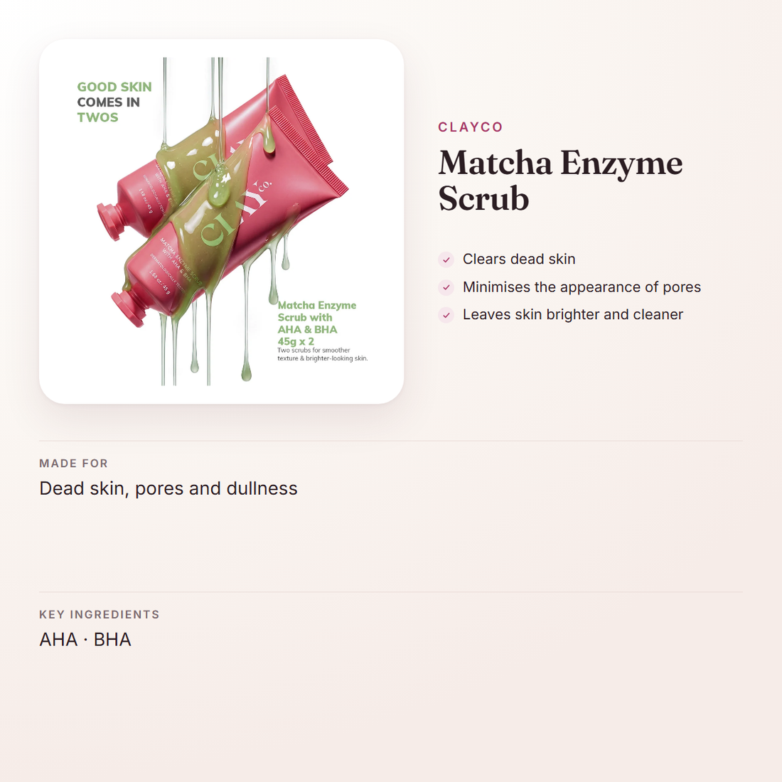 ClayCo Matcha Enzyme Scrub – at a glance: what it is for, who it suits and key ingredients
