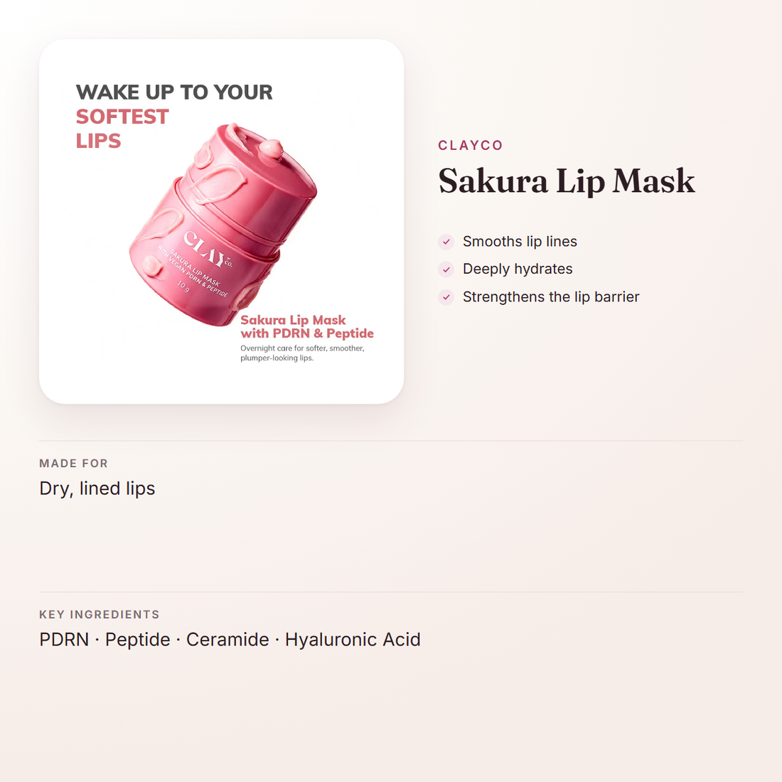 ClayCo Sakura Lip Mask – at a glance: what it is for, who it suits and key ingredients