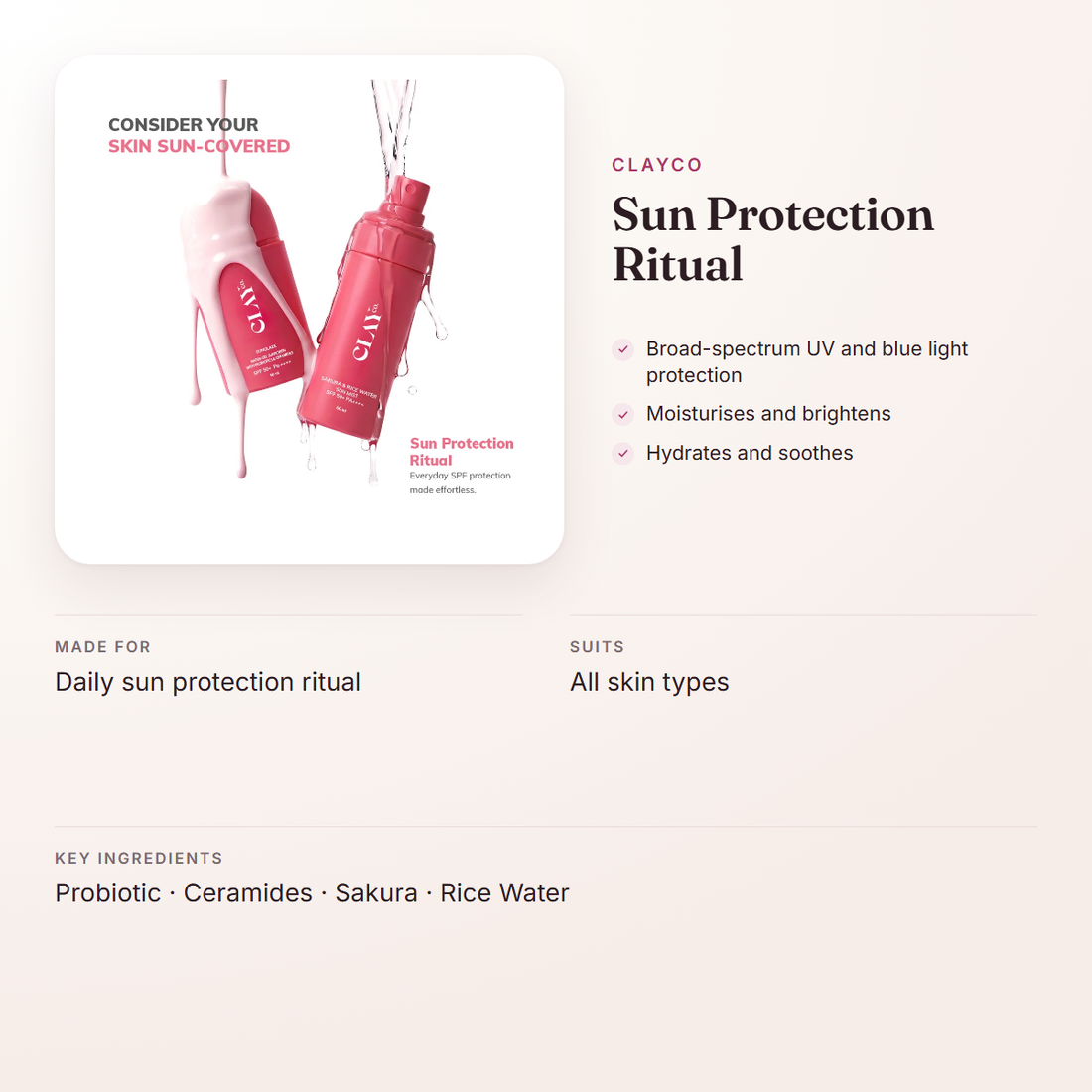 ClayCo Sun Protection Ritual – at a glance: what it is for, who it suits and key ingredients