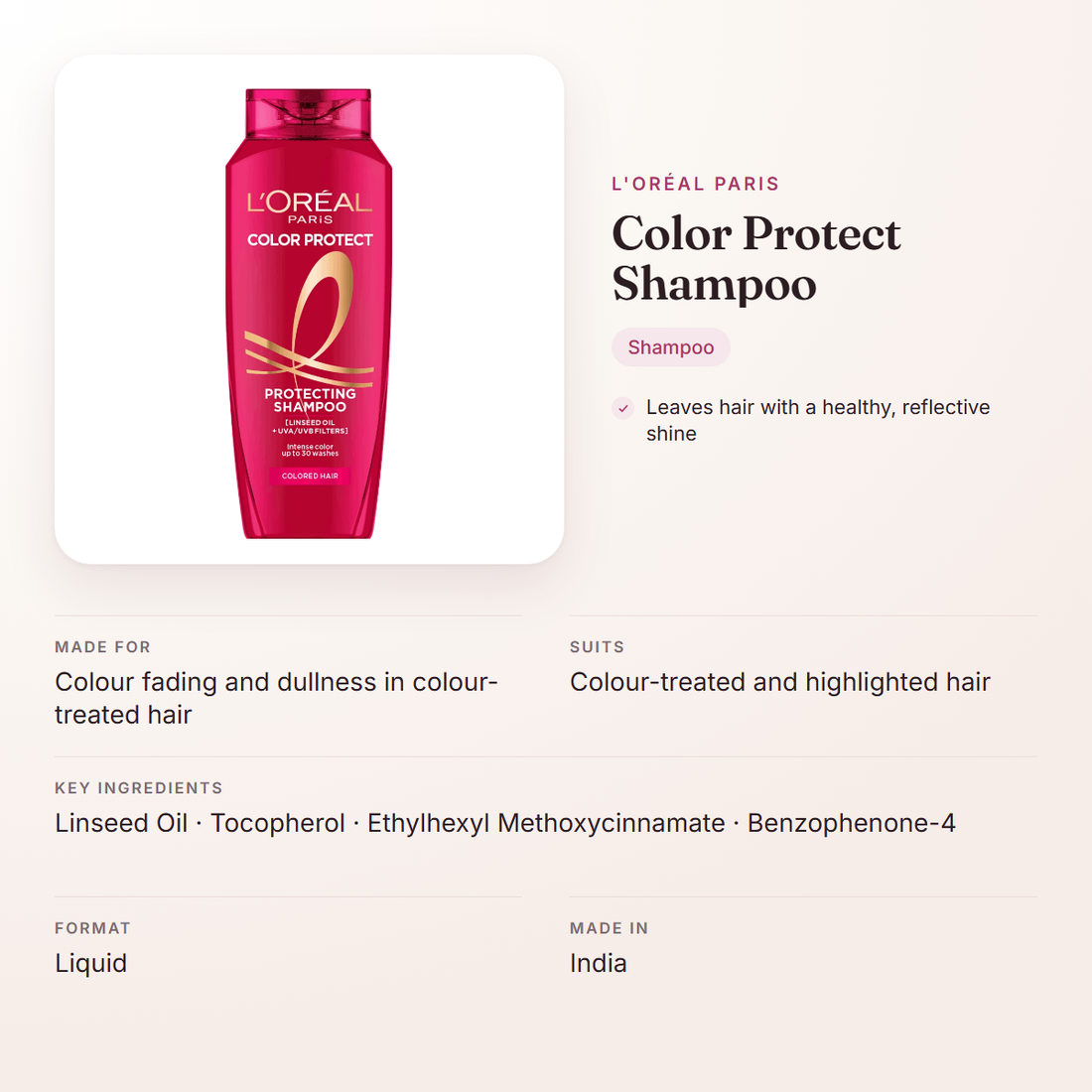 L'Oréal Paris Color Protect Shampoo – at a glance: what it is for, who it suits and key ingredients