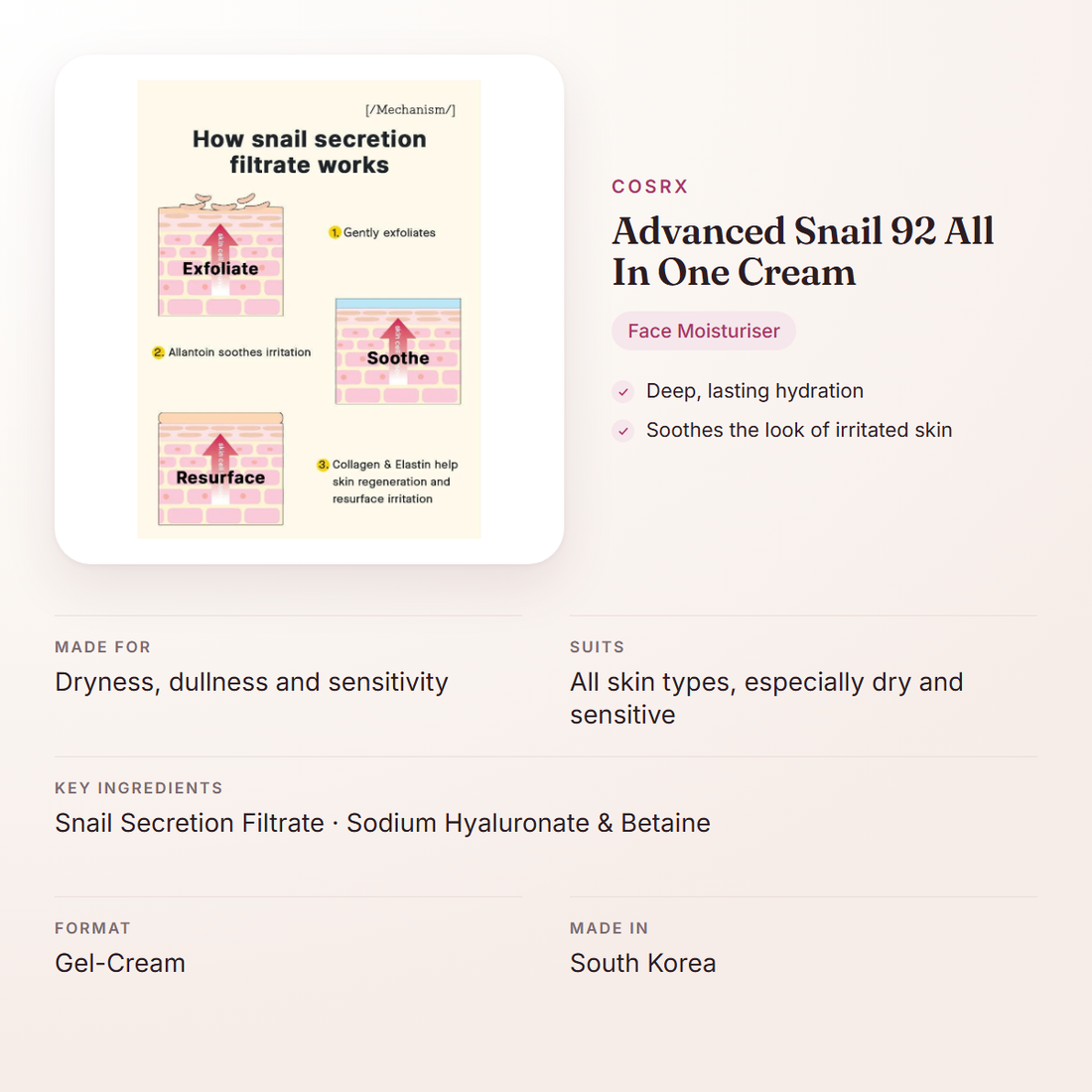 COSRX Advanced Snail 92 All In One Cream – at a glance: what it is for, who it suits and key ingredients