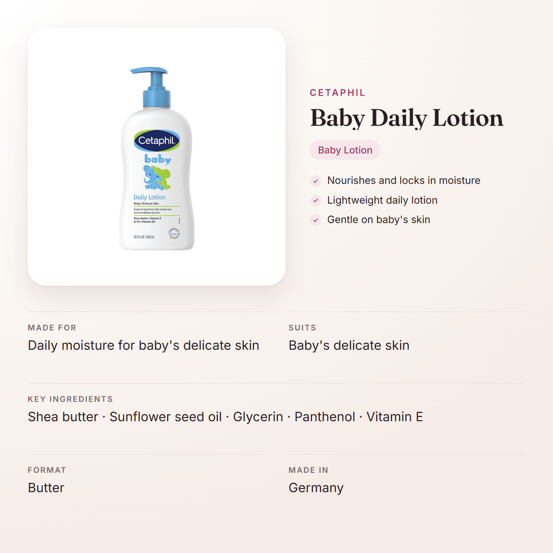 Cetaphil Baby Daily Lotion – at a glance: what it is for, who it suits and key ingredients