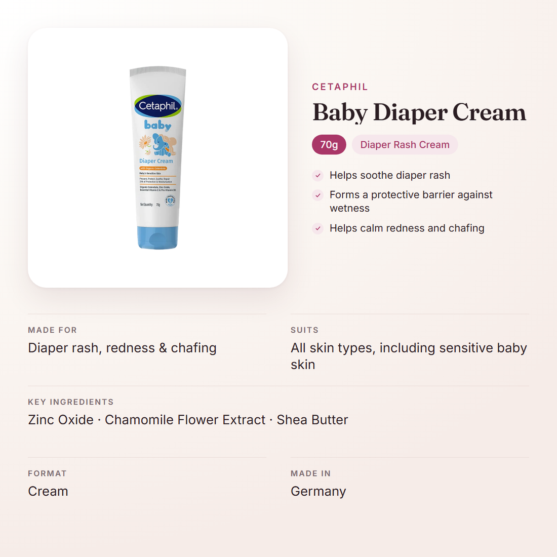 Cetaphil Baby Diaper Cream (70g) – at a glance: what it is for, who it suits and key ingredients