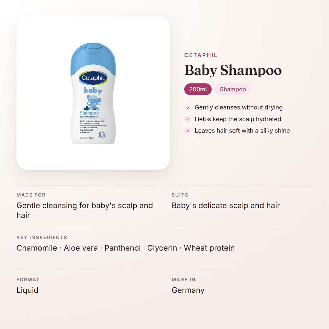 Cetaphil Baby Shampoo (200ml) – at a glance: what it is for, who it suits and key ingredients