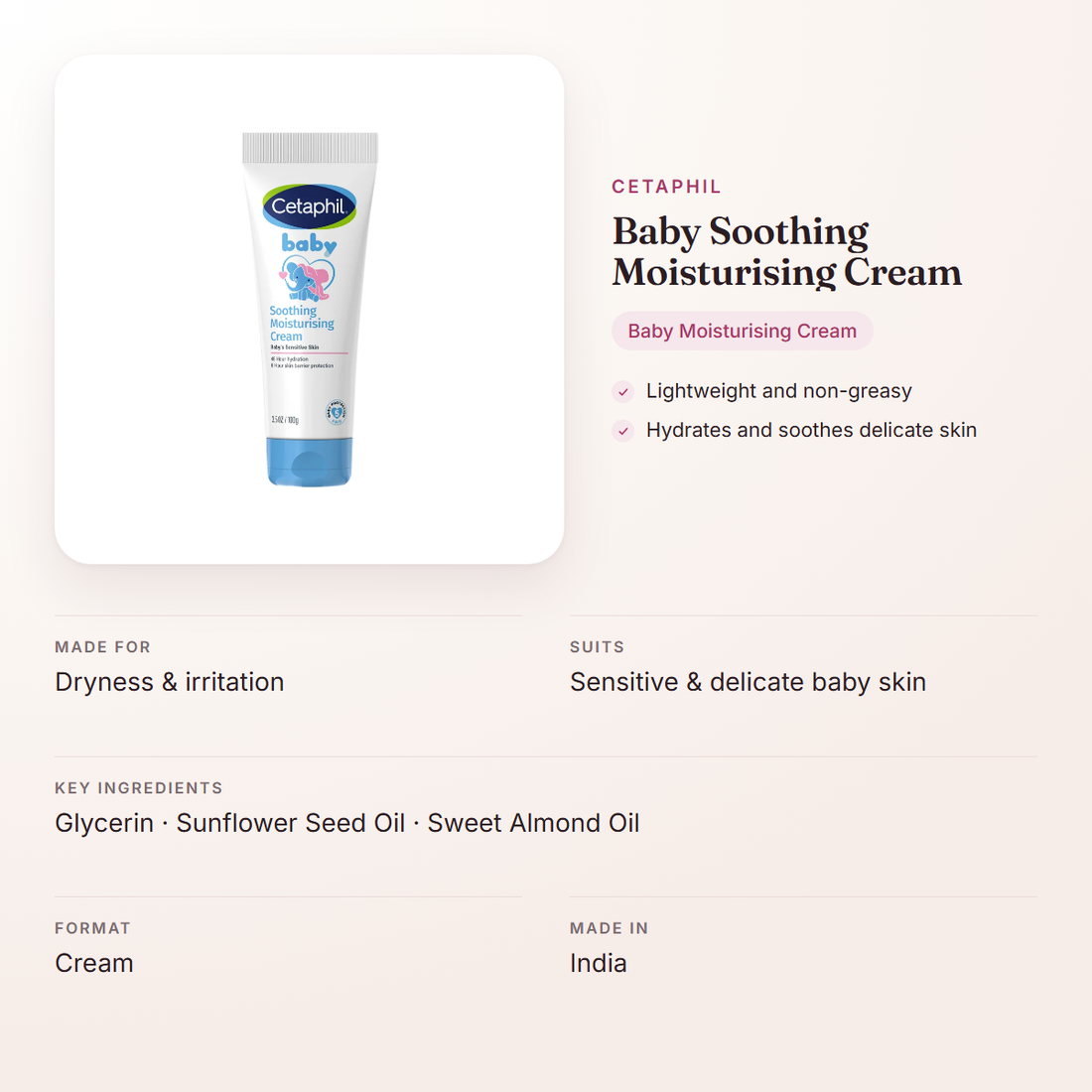Cetaphil Baby Soothing Moisturising Cream – at a glance: what it is for, who it suits and key ingredients