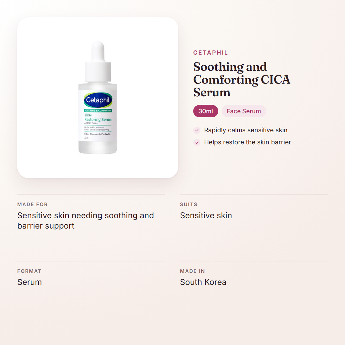 Cetaphil Soothing and Comforting CICA Serum (30ml) – at a glance: what it is for, who it suits and key ingredients