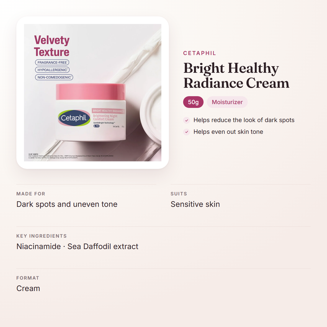 Cetaphil Bright Healthy Radiance Cream (50g) – at a glance: what it is for, who it suits and key ingredients