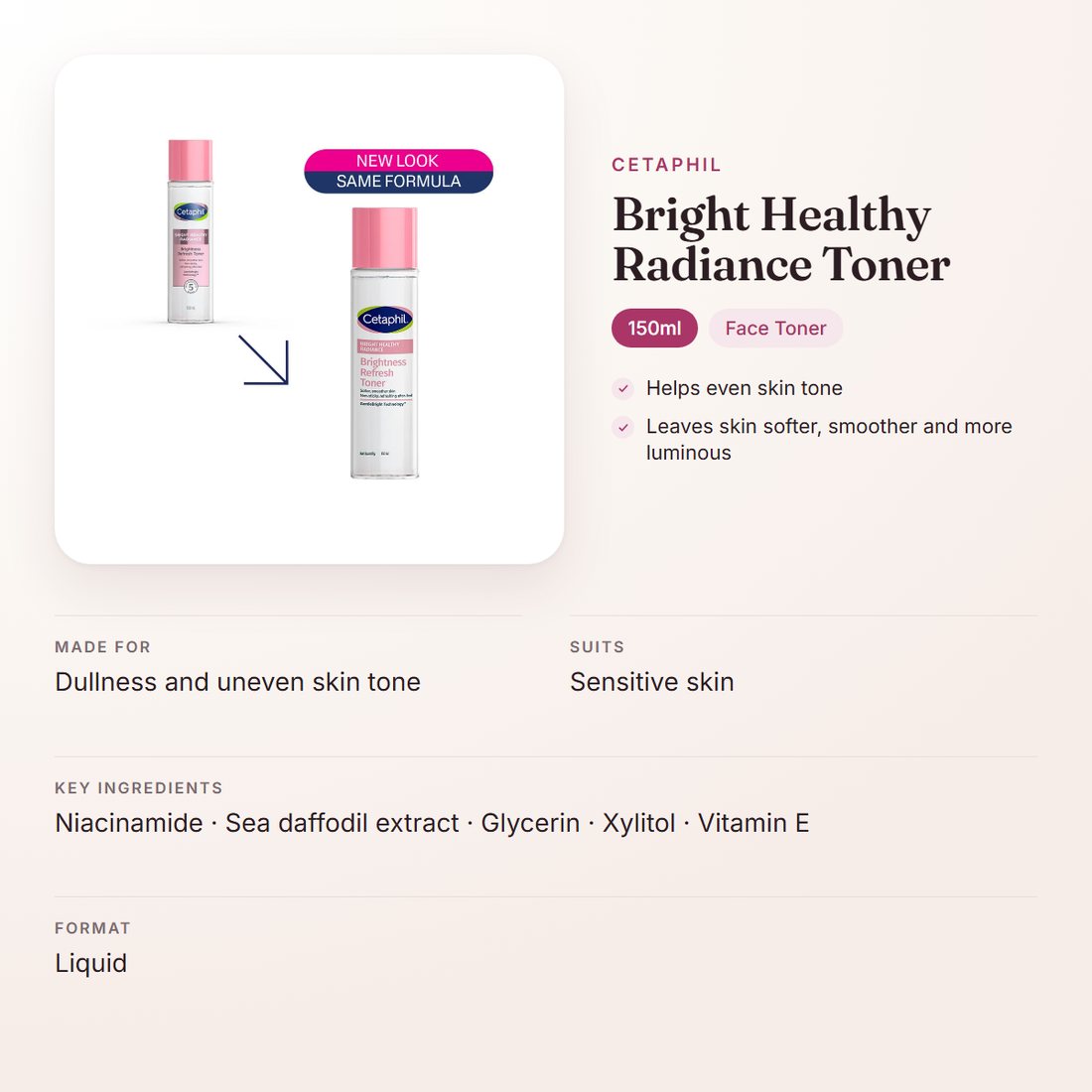 Cetaphil Bright Healthy Radiance Toner (150ml) – at a glance: what it is for, who it suits and key ingredients
