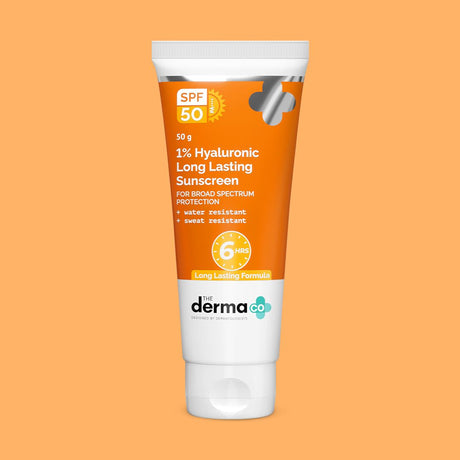 The Derma Co 1% Hyaluronic Long Lasting Sunscreen SPF 50 & PA++++ with Hyaluronic Acid & Vitamin E for Upto 6-Hour Sun Protection - 50 g