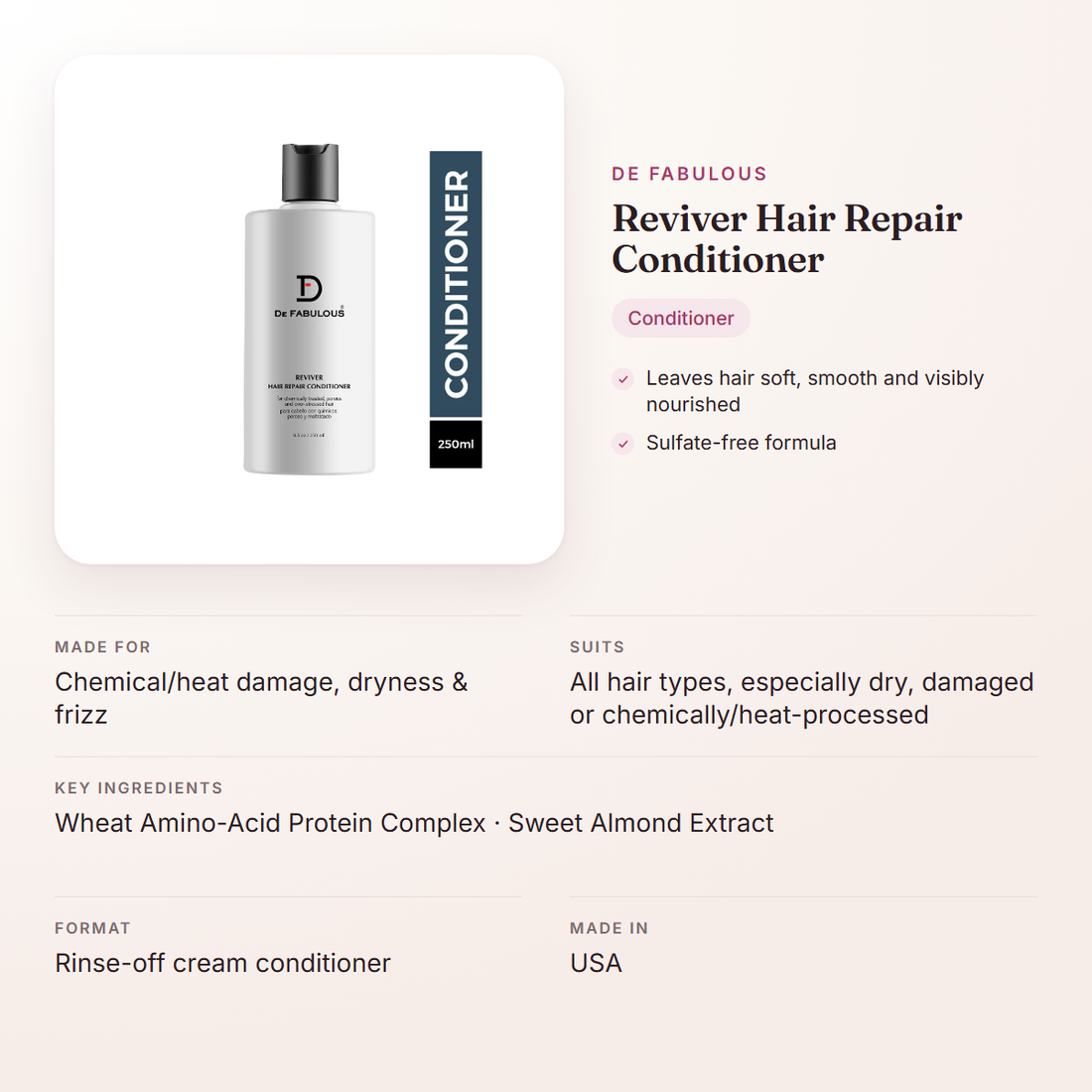 De Fabulous Reviver Hair Repair Conditioner – at a glance: what it is for, who it suits and key ingredients