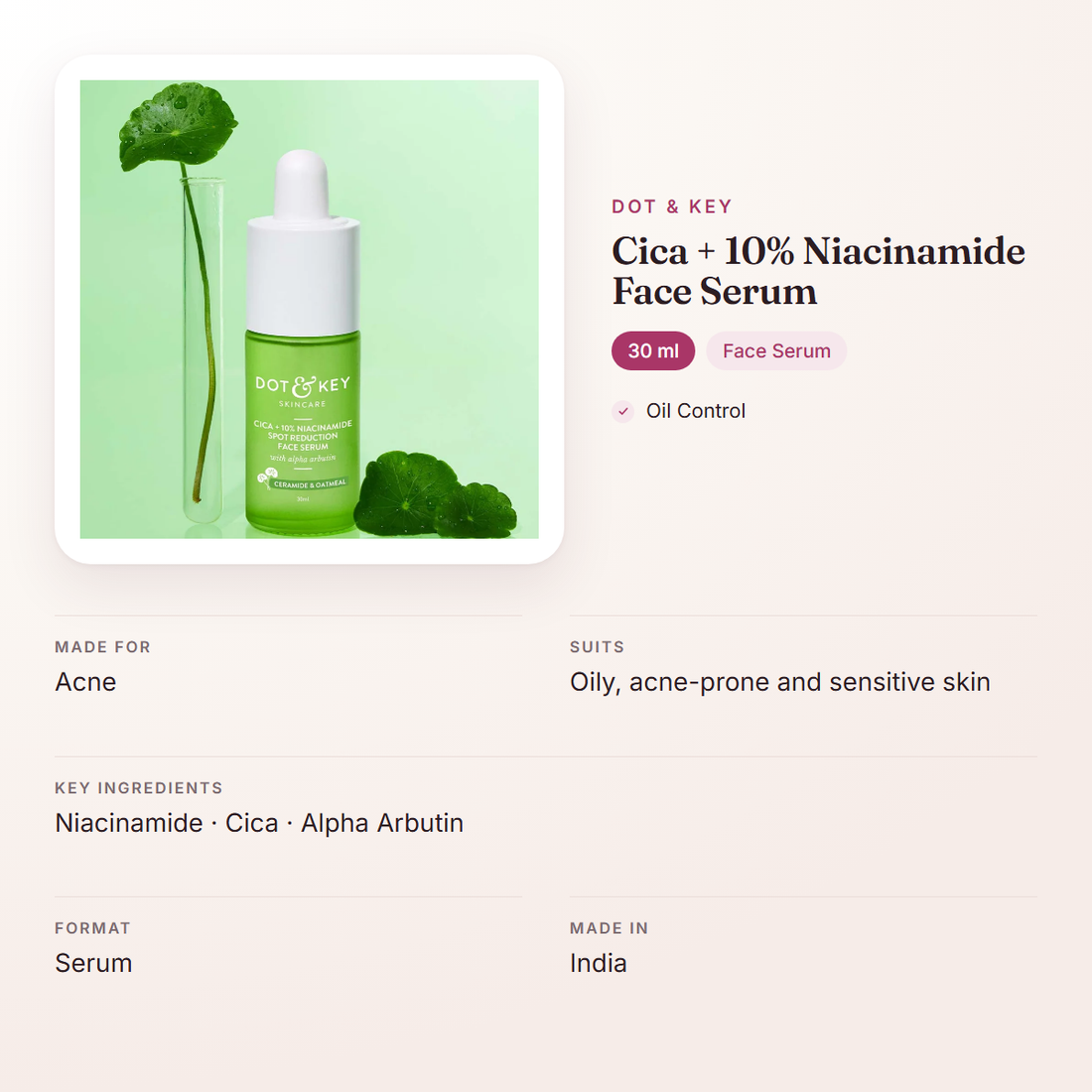 Dot & Key Cica + 10% Niacinamide Face Serum (30 ml) – at a glance: what it is for, who it suits and key ingredients