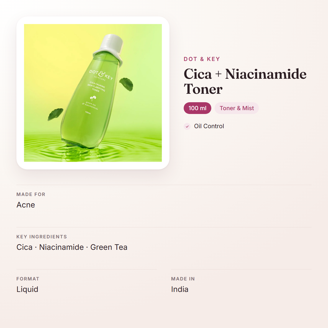 Dot & Key Cica + Niacinamide Toner (100 ml) – at a glance: what it is for, who it suits and key ingredients
