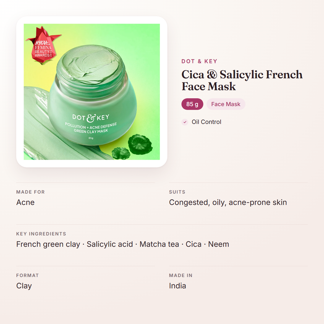 Dot & Key Cica & Salicylic French Face Mask (85 g) – at a glance: what it is for, who it suits and key ingredients