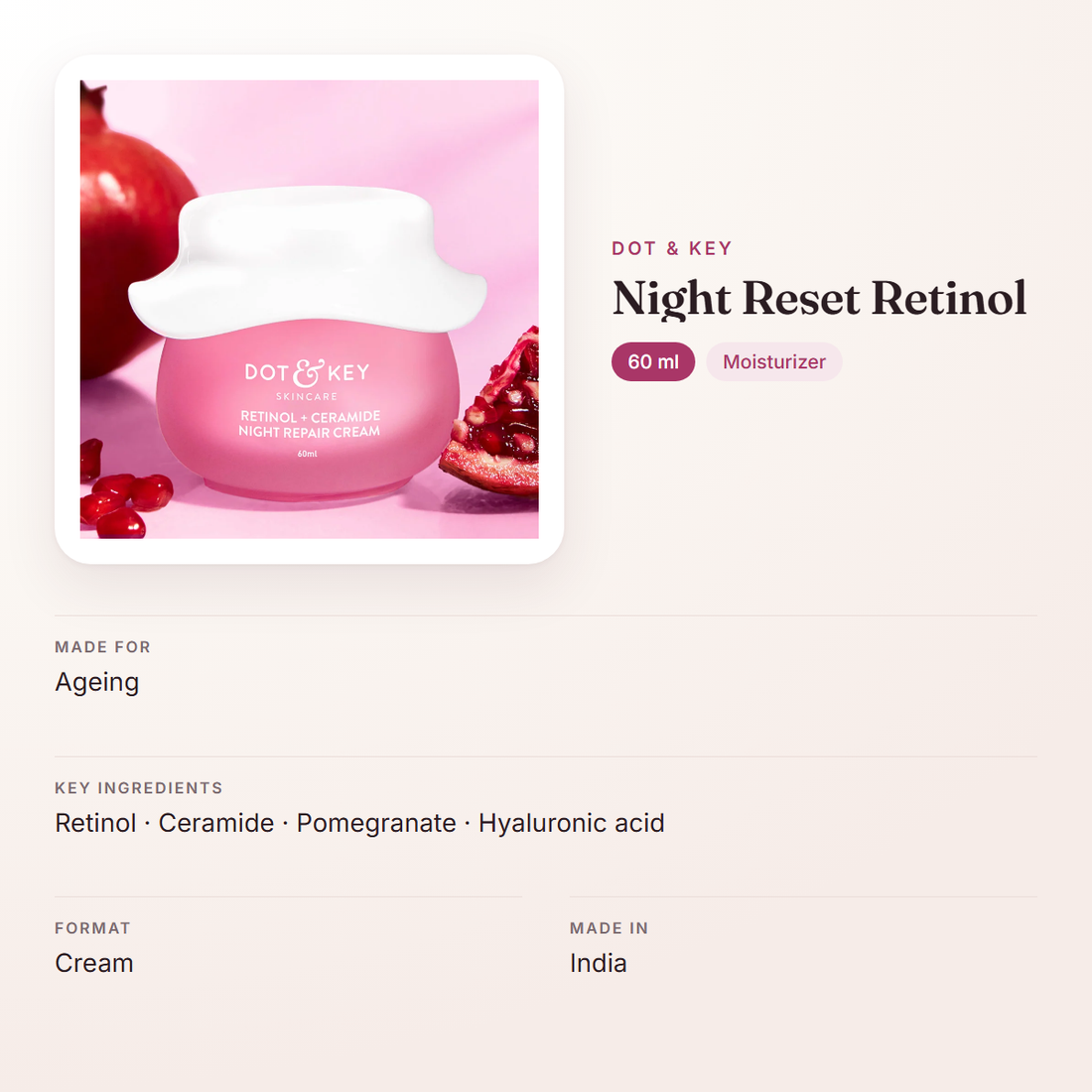 Dot & Key Night Reset Retinol (60 ml) – at a glance: what it is for, who it suits and key ingredients
