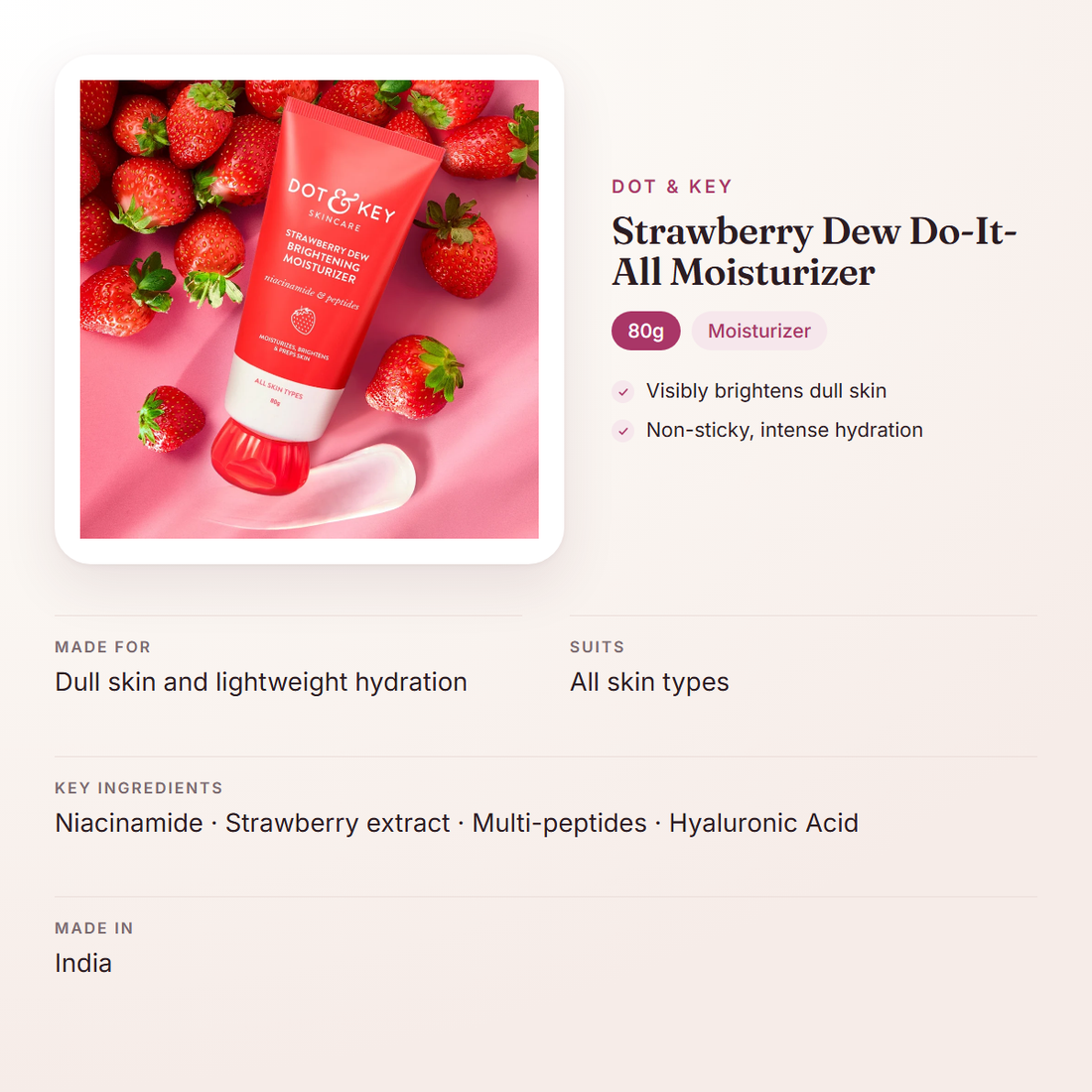 Dot & Key Strawberry Dew Do-It-All Moisturizer (80g) – at a glance: what it is for, who it suits and key ingredients