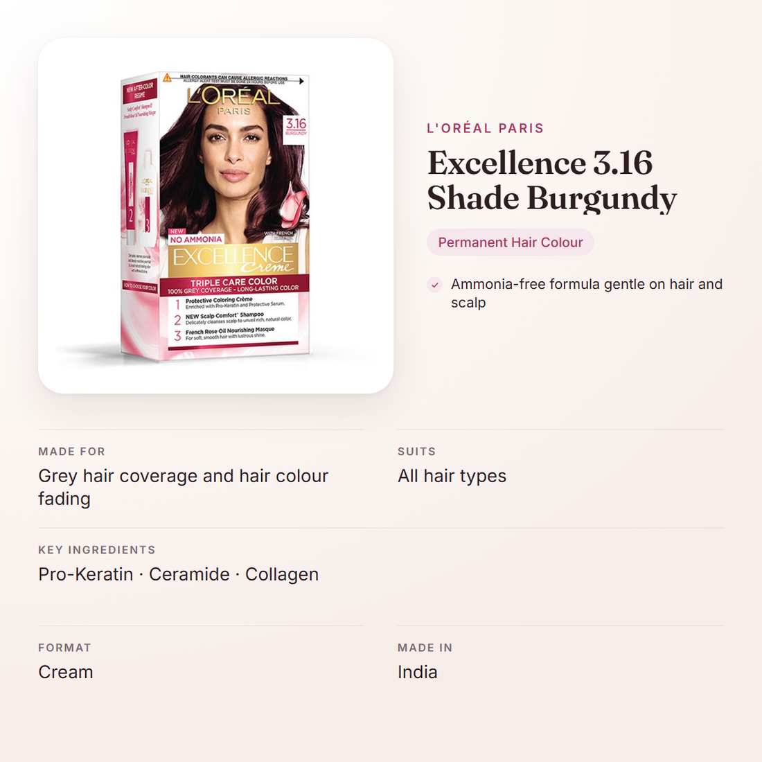L'Oréal Paris Excellence 3.16 Shade Burgundy – at a glance: what it is for, who it suits and key ingredients