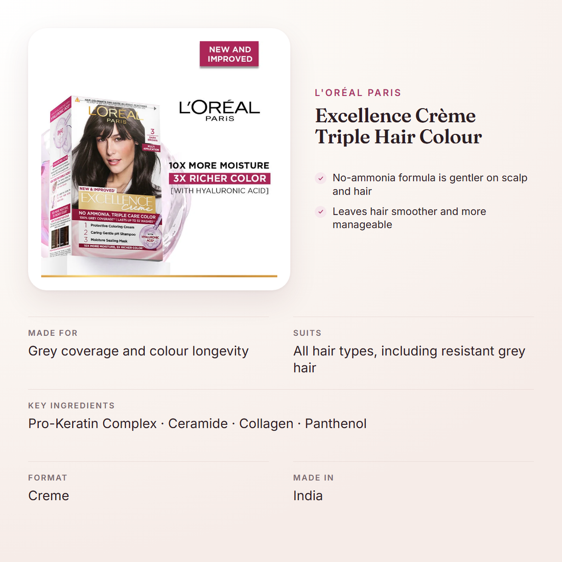 L'Oréal Paris Excellence Crème Triple Hair Colour – at a glance: what it is for, who it suits and key ingredients