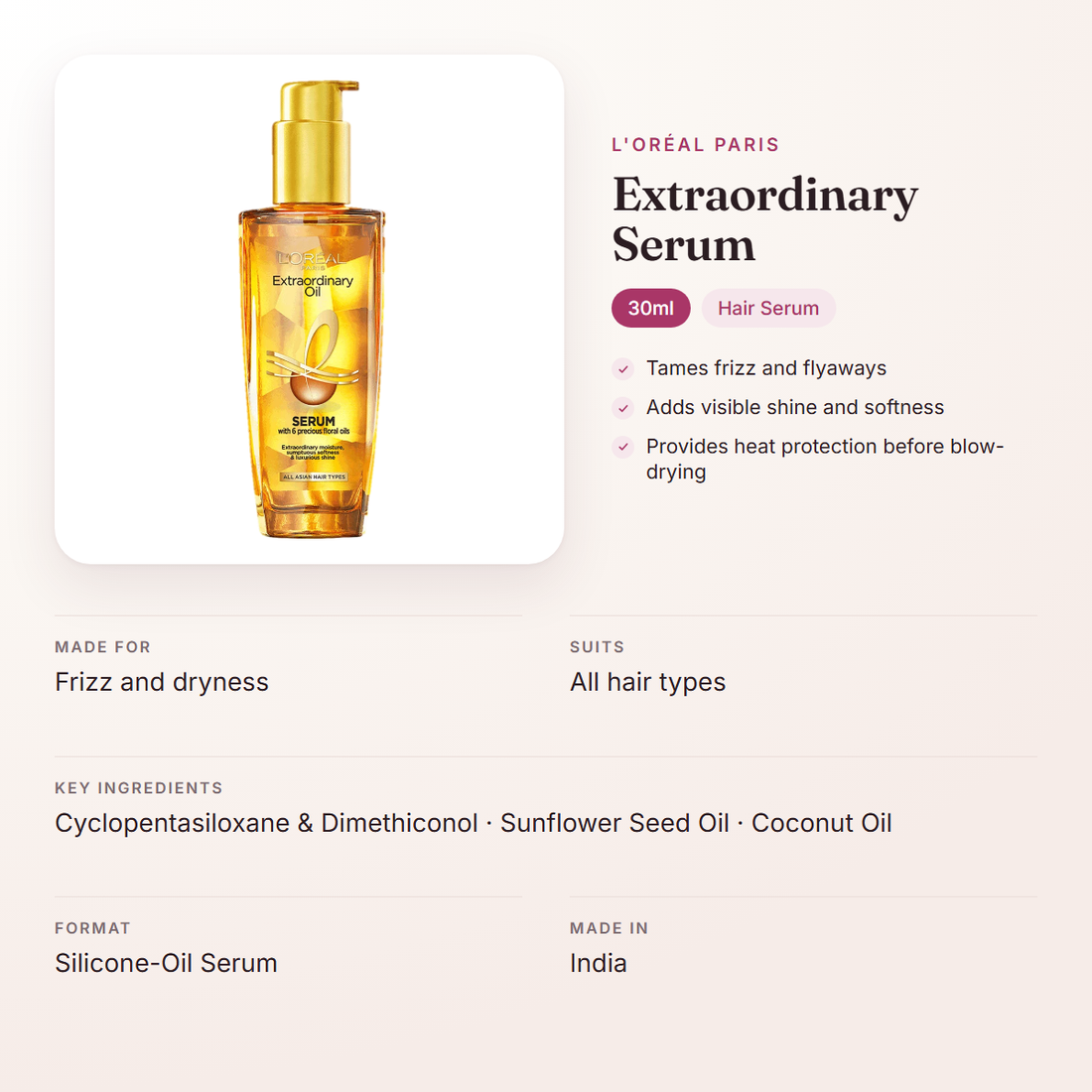 L'Oréal Paris Extraordinary Serum (30ml) – at a glance: what it is for, who it suits and key ingredients
