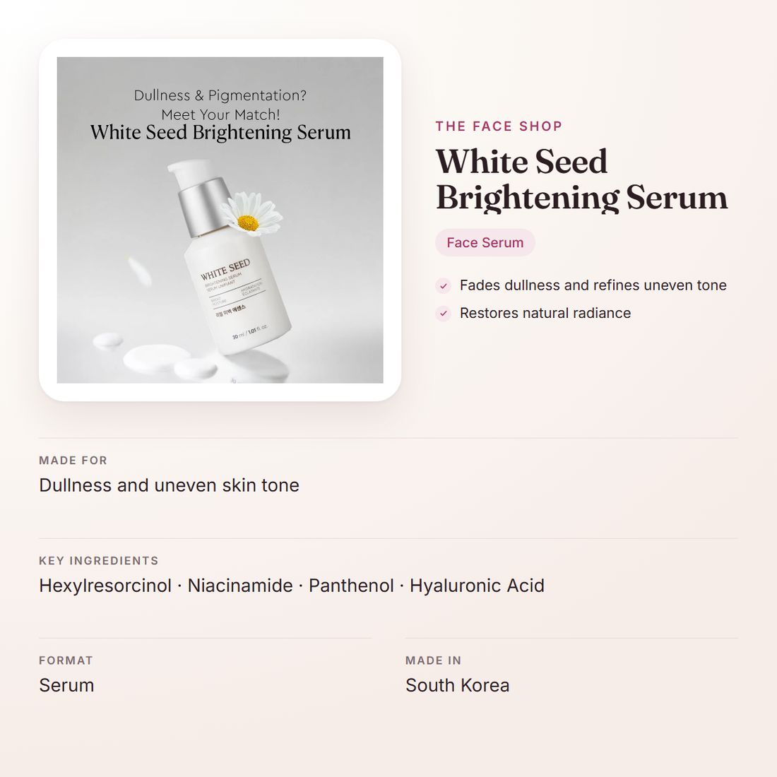 The Face Shop White Seed Brightening Serum – at a glance: what it is for, who it suits and key ingredients