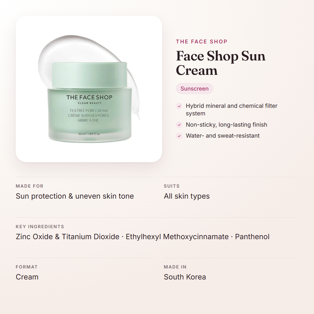 The Face Shop Face Shop Sun Cream – at a glance: what it is for, who it suits and key ingredients