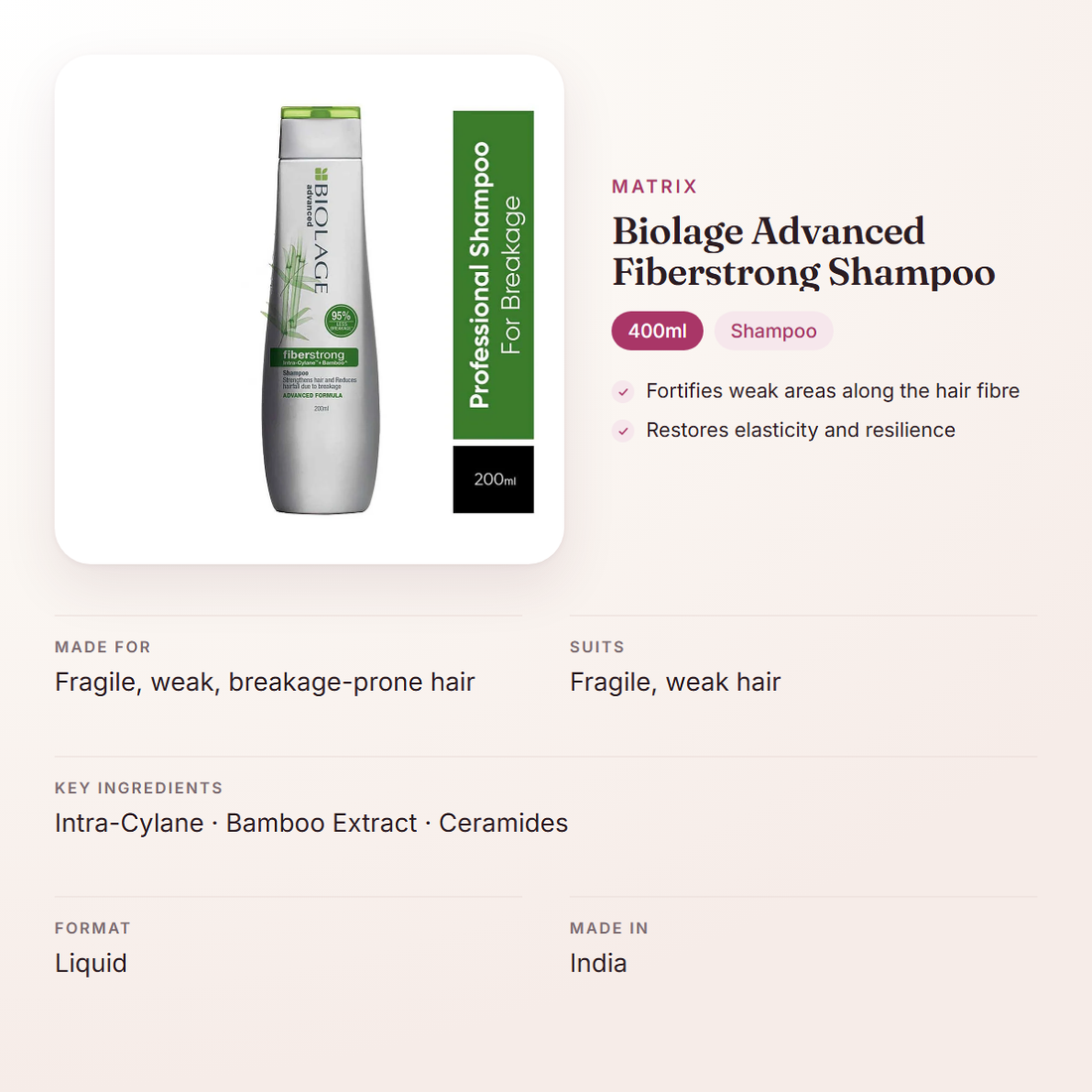 Matrix Biolage Advanced Fiberstrong Shampoo (400ml) – at a glance: what it is for, who it suits and key ingredients