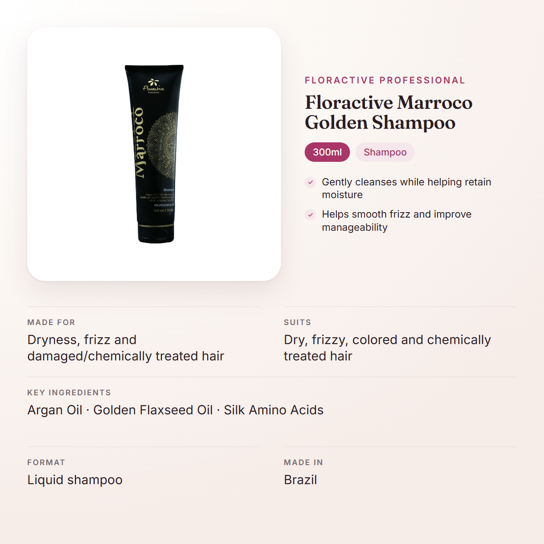Floractive Professional Floractive Marroco Golden Shampoo (300ml) – at a glance: what it is for, who it suits and key ingredients