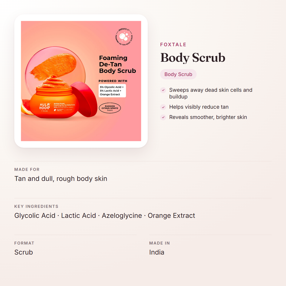 Foxtale Body Scrub – at a glance: what it is for, who it suits and key ingredients