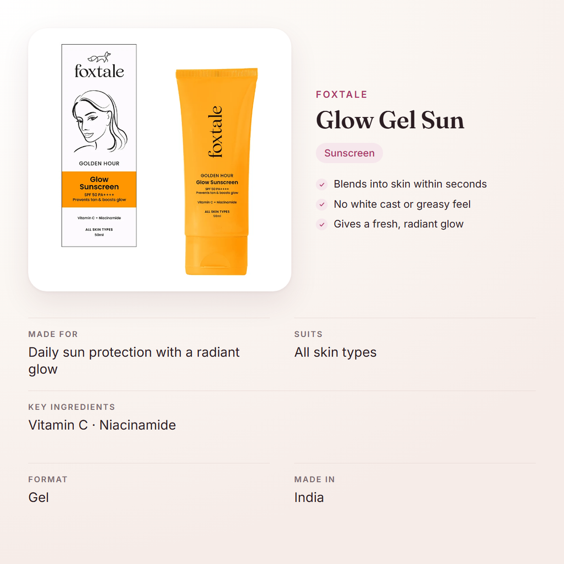Foxtale Glow Gel Sun – at a glance: what it is for, who it suits and key ingredients