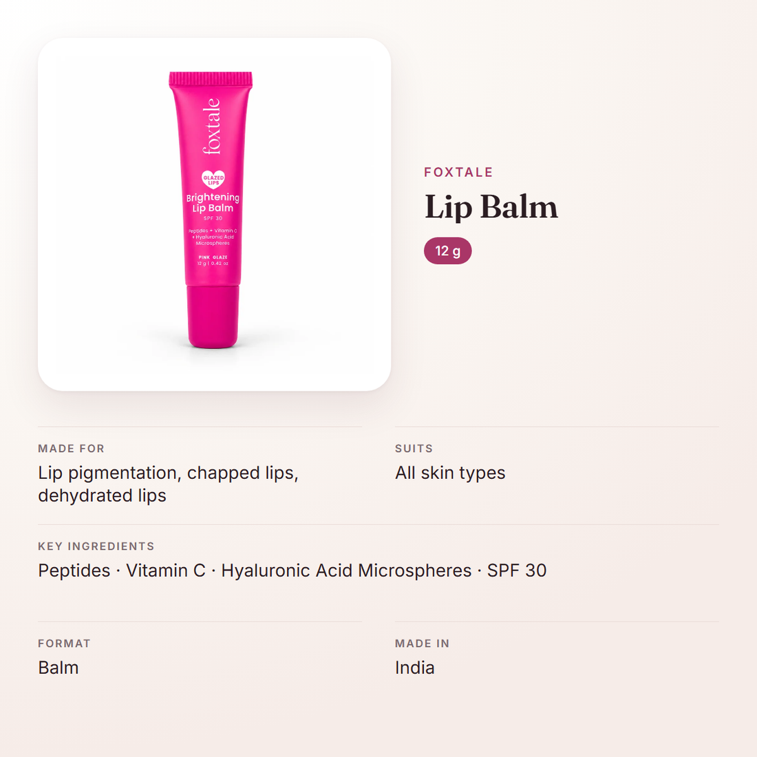 Foxtale Lip Balm (12 g) – at a glance: what it is for, who it suits and key ingredients