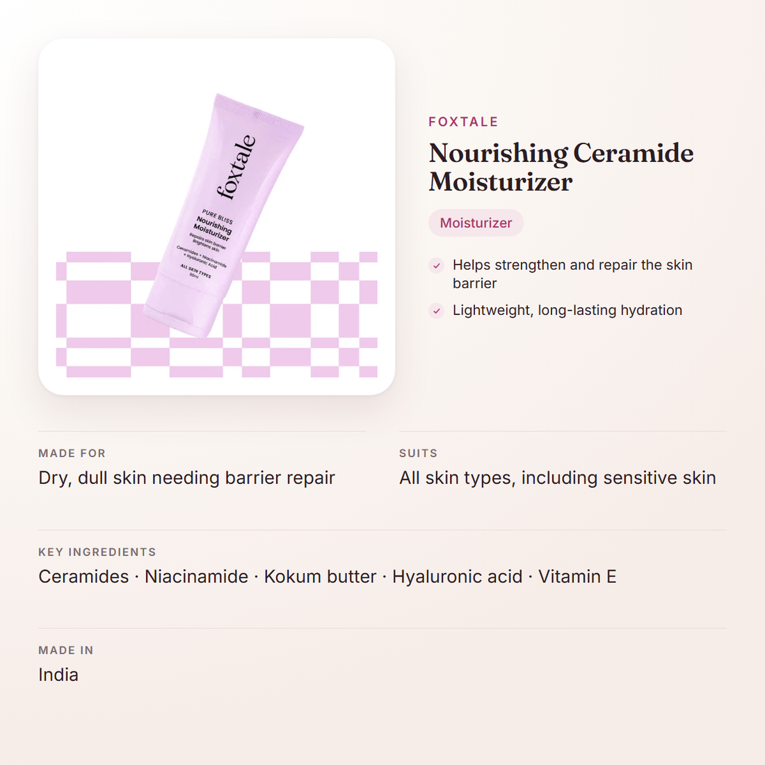 Foxtale Nourishing Ceramide Moisturizer – at a glance: what it is for, who it suits and key ingredients