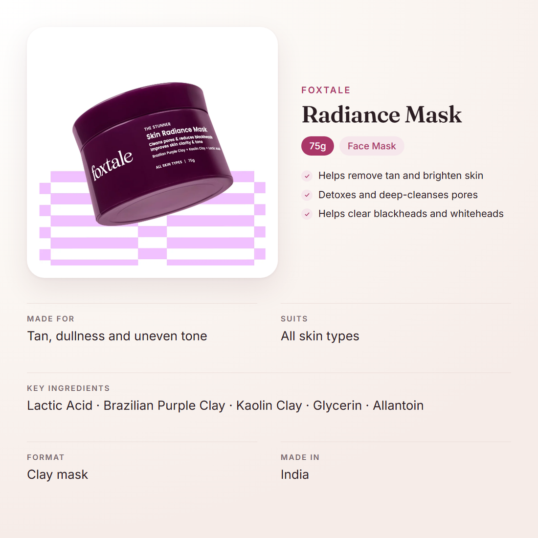 Foxtale Radiance Mask (75g) – at a glance: what it is for, who it suits and key ingredients