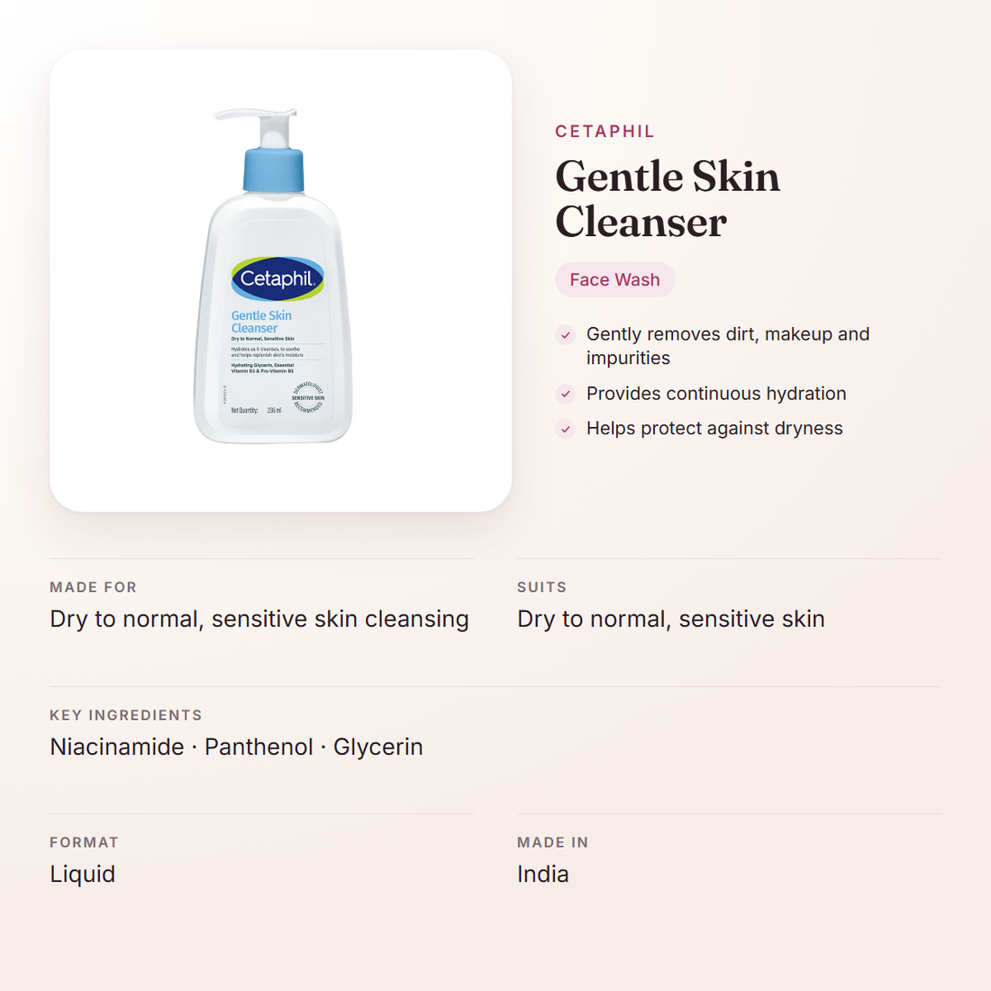 Cetaphil Gentle Skin Cleanser – at a glance: what it is for, who it suits and key ingredients