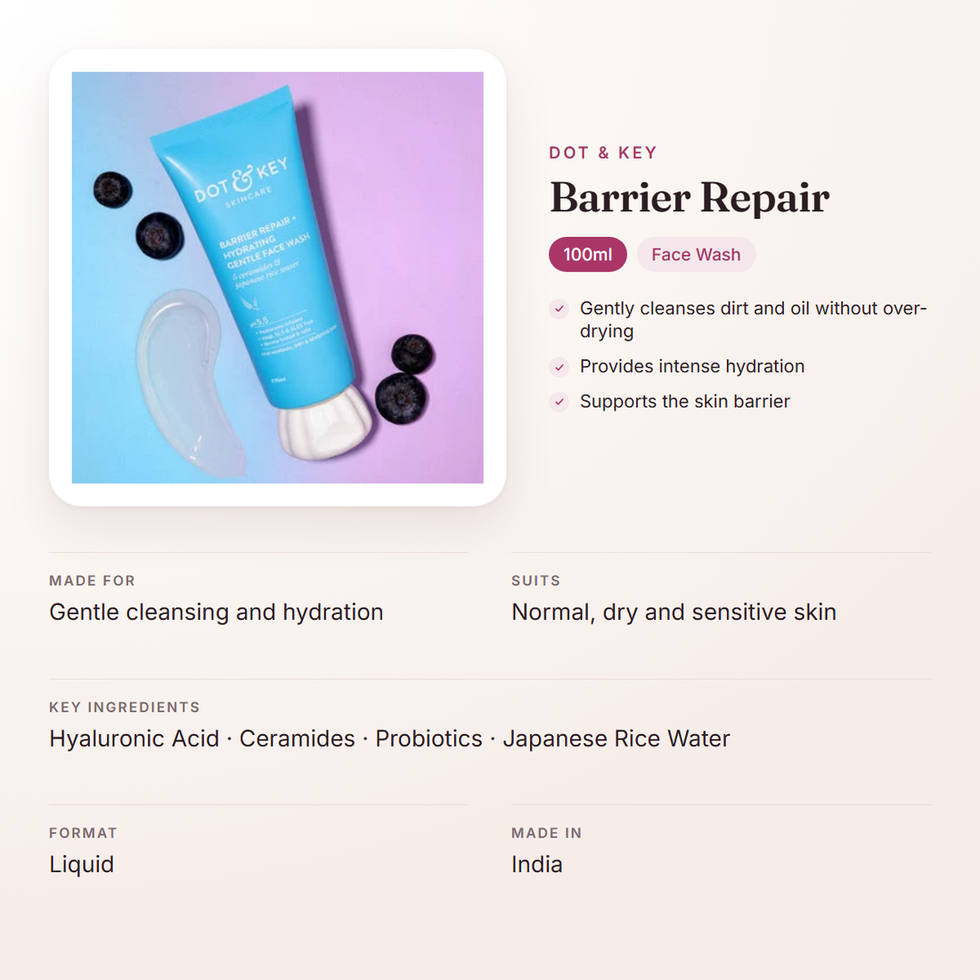 Dot & Key Barrier Repair (100ml) – at a glance: what it is for, who it suits and key ingredients