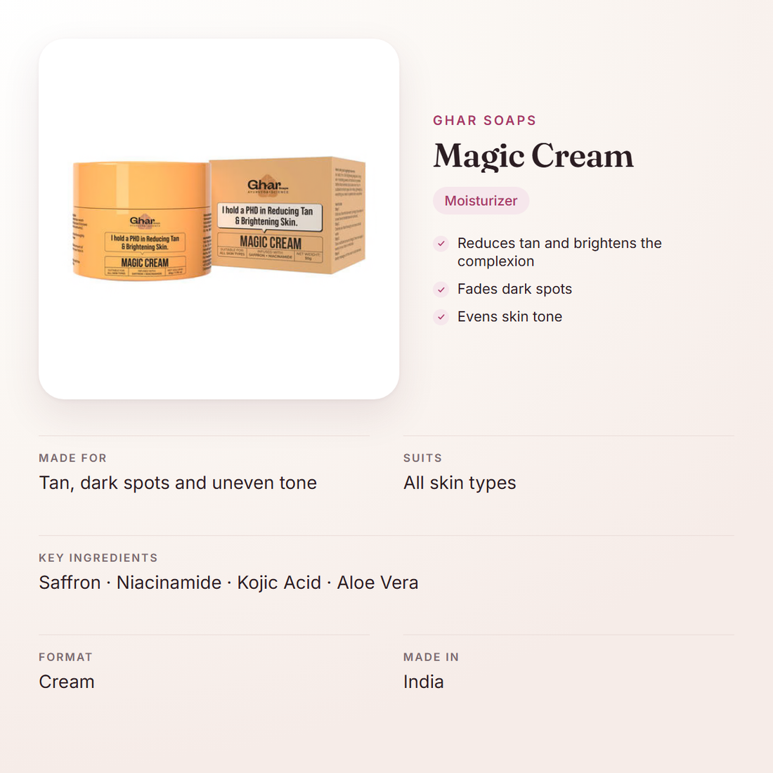 Ghar Soaps Magic Cream – at a glance: what it is for, who it suits and key ingredients
