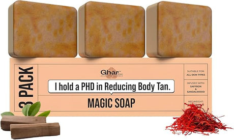 GHAR SOAPS Sandalwood & Saffron Magic Soap for Bath (300 g, Pack of 3)