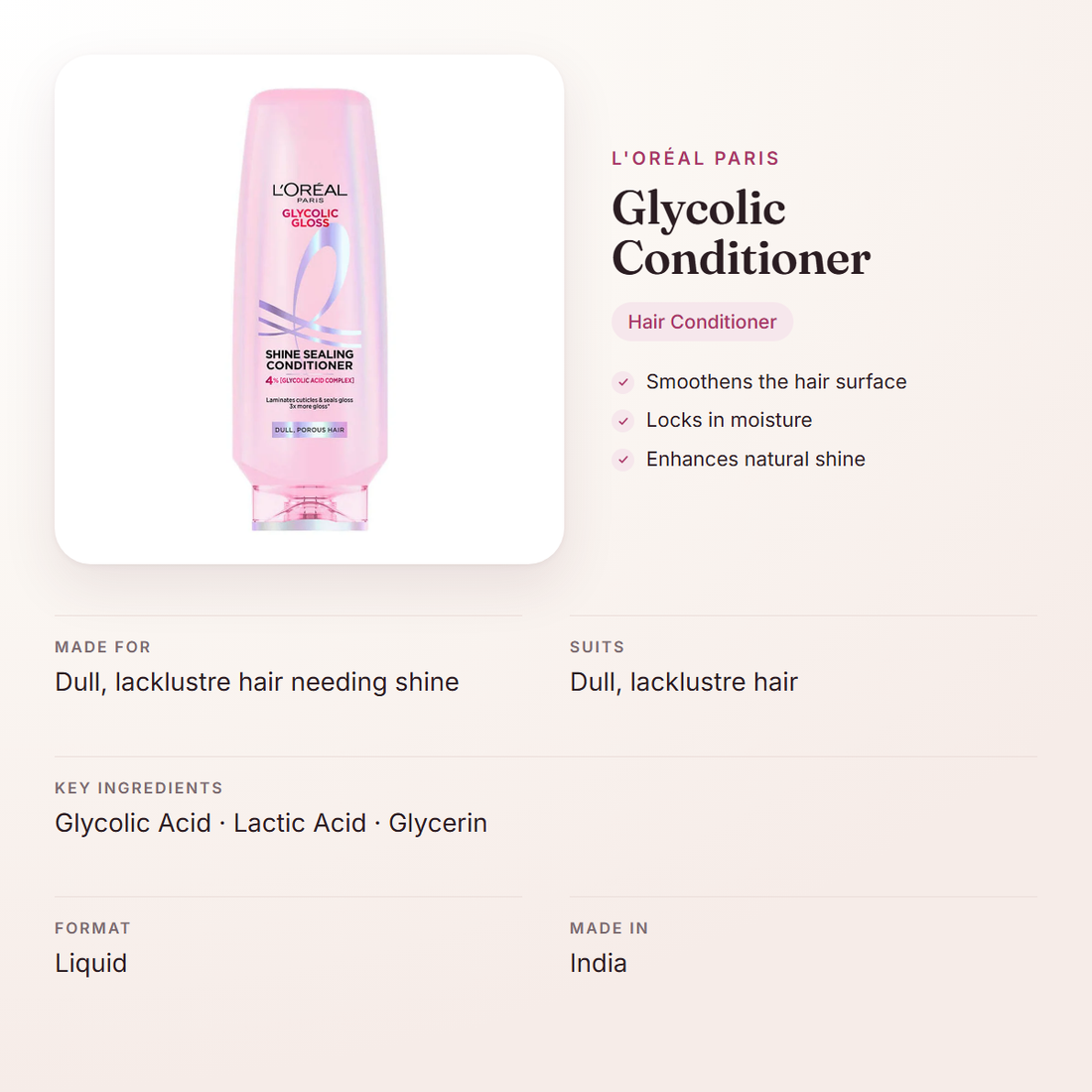 L'Oréal Paris Glycolic Conditioner – at a glance: what it is for, who it suits and key ingredients