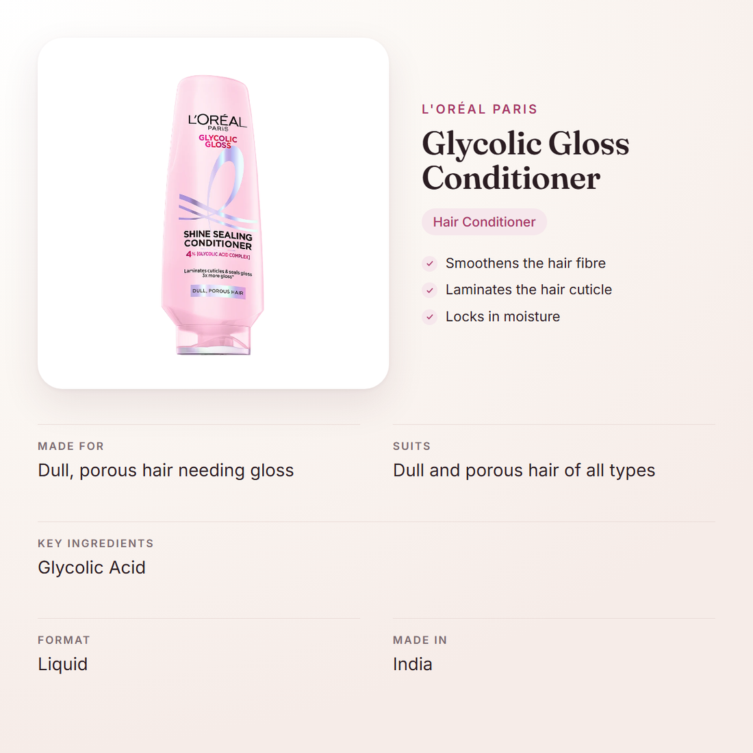 L'Oréal Paris Glycolic Gloss Conditioner – at a glance: what it is for, who it suits and key ingredients