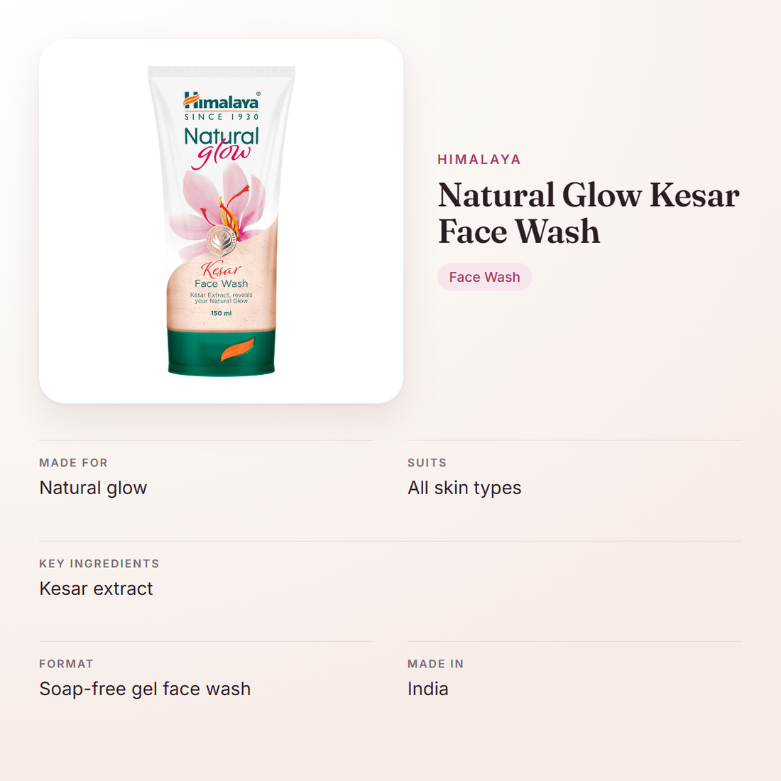 Himalaya Natural Glow Kesar Face Wash – at a glance: what it is for, who it suits and key ingredients