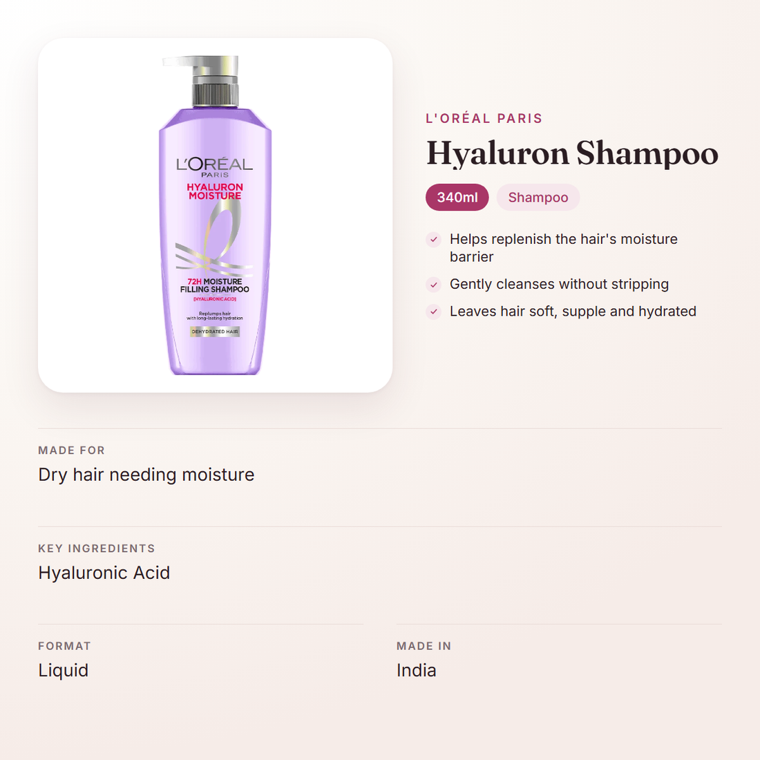 L'Oréal Paris Hyaluron Shampoo (340ml) – at a glance: what it is for, who it suits and key ingredients