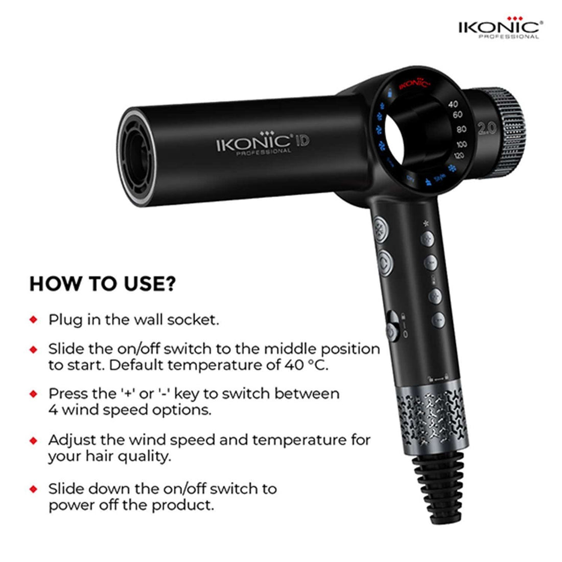 Ikonic Professional ID 2.0 BLDC Hair Dryer - Black & Metallic Silver – image 7