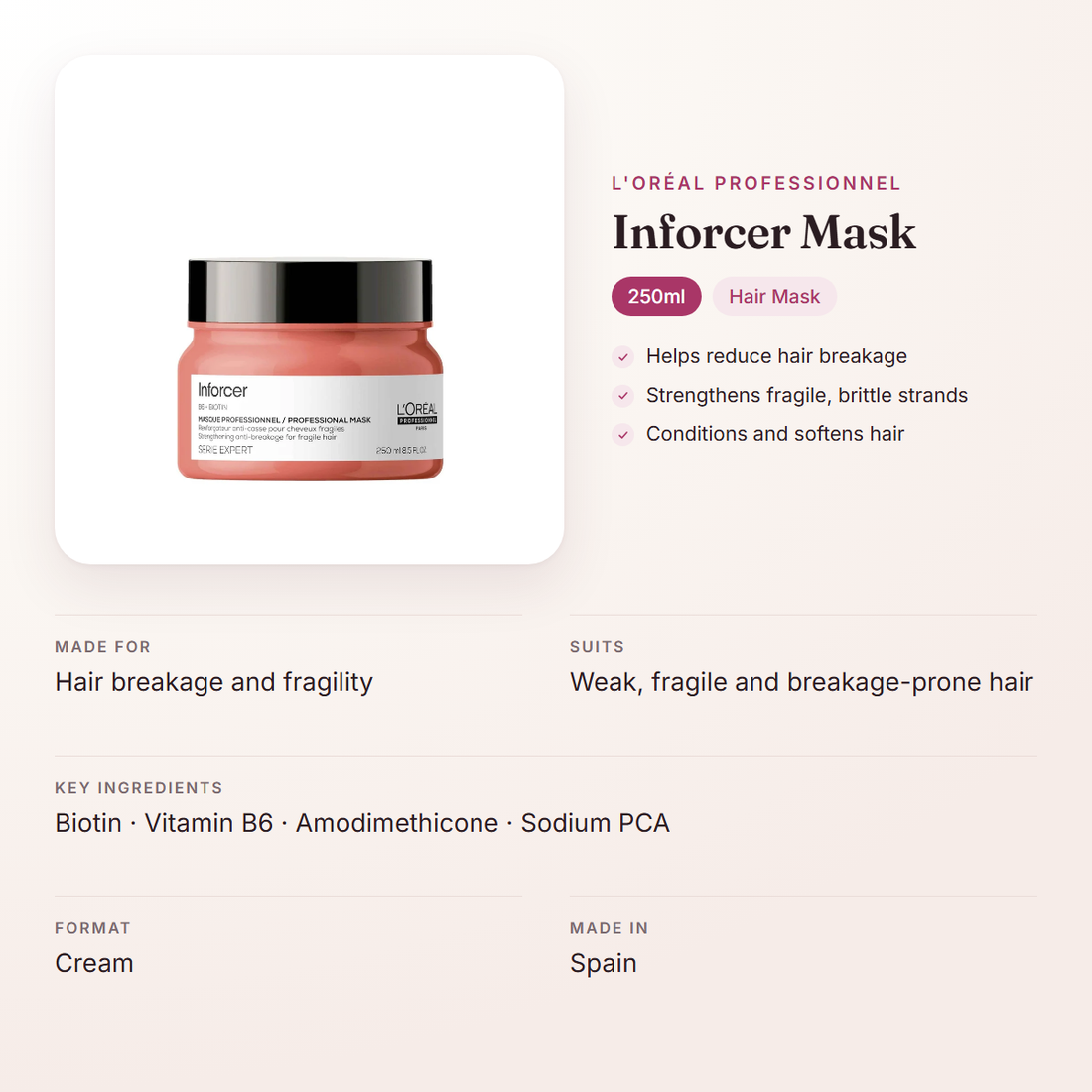 L'Oréal Professionnel Inforcer Mask (250ml) – at a glance: what it is for, who it suits and key ingredients