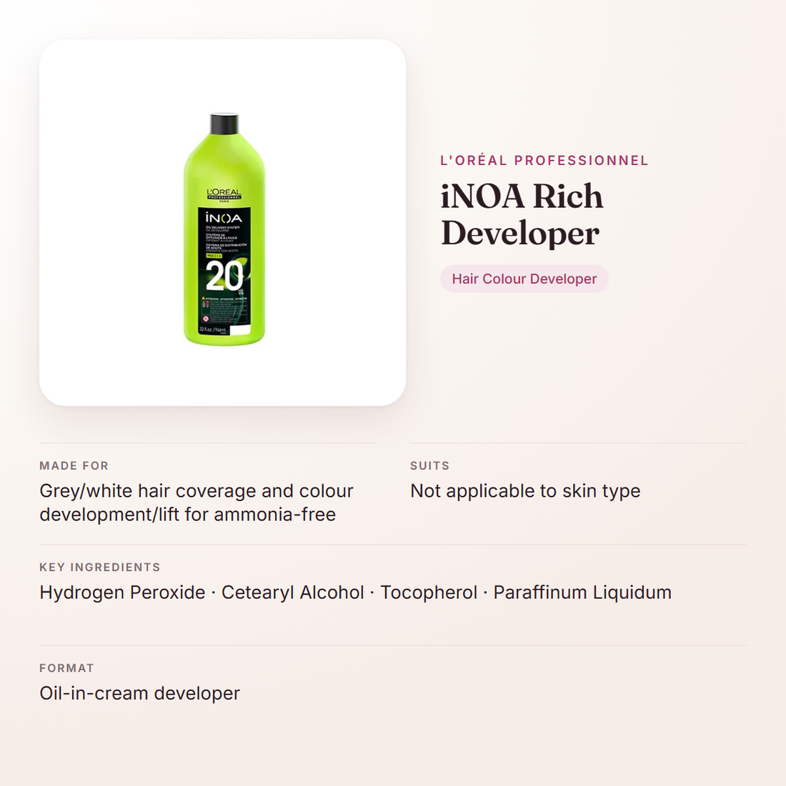 L'Oréal Professionnel iNOA Rich Developer – at a glance: what it is for, who it suits and key ingredients