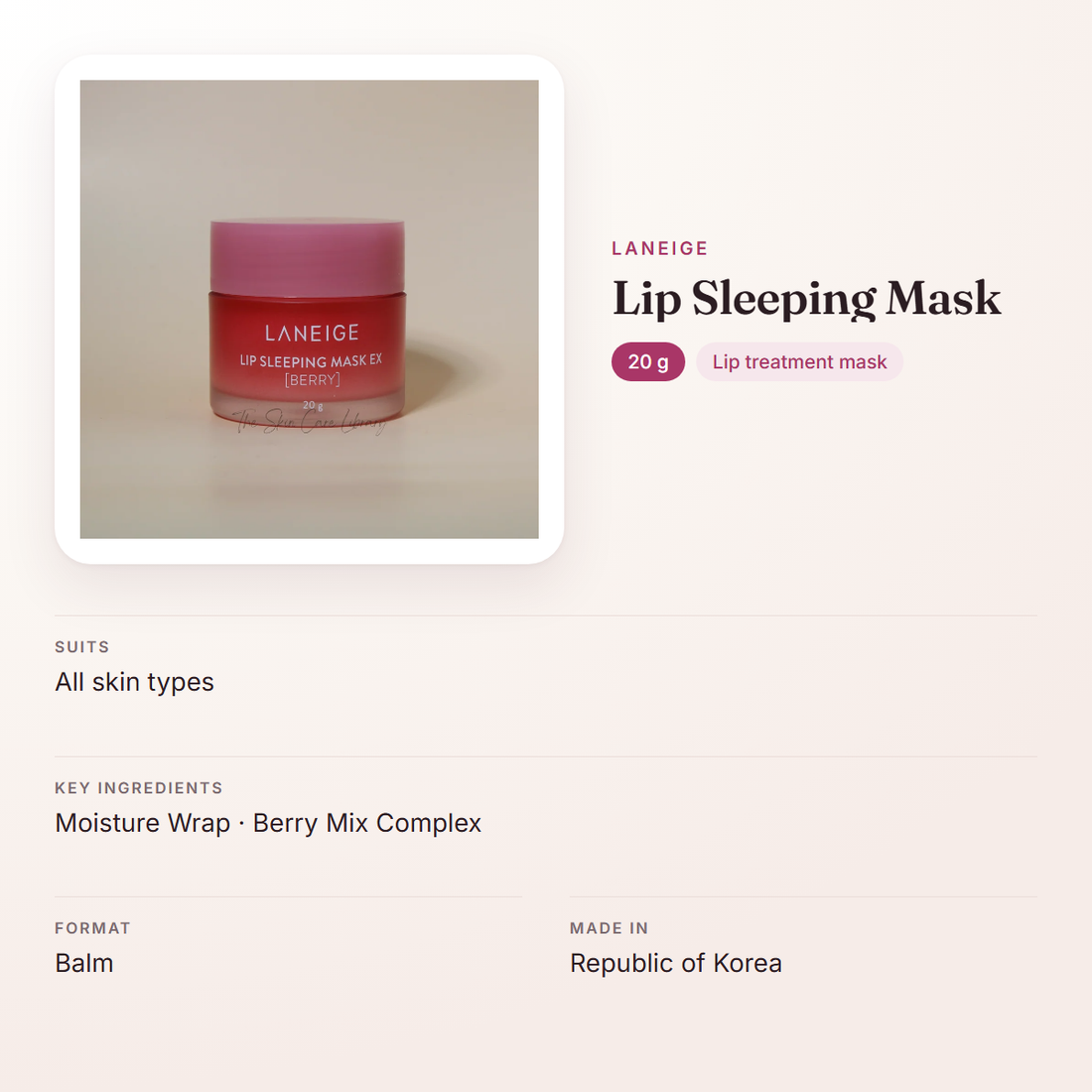 LANEIGE Lip Sleeping Mask (20 g) – at a glance: what it is for, who it suits and key ingredients