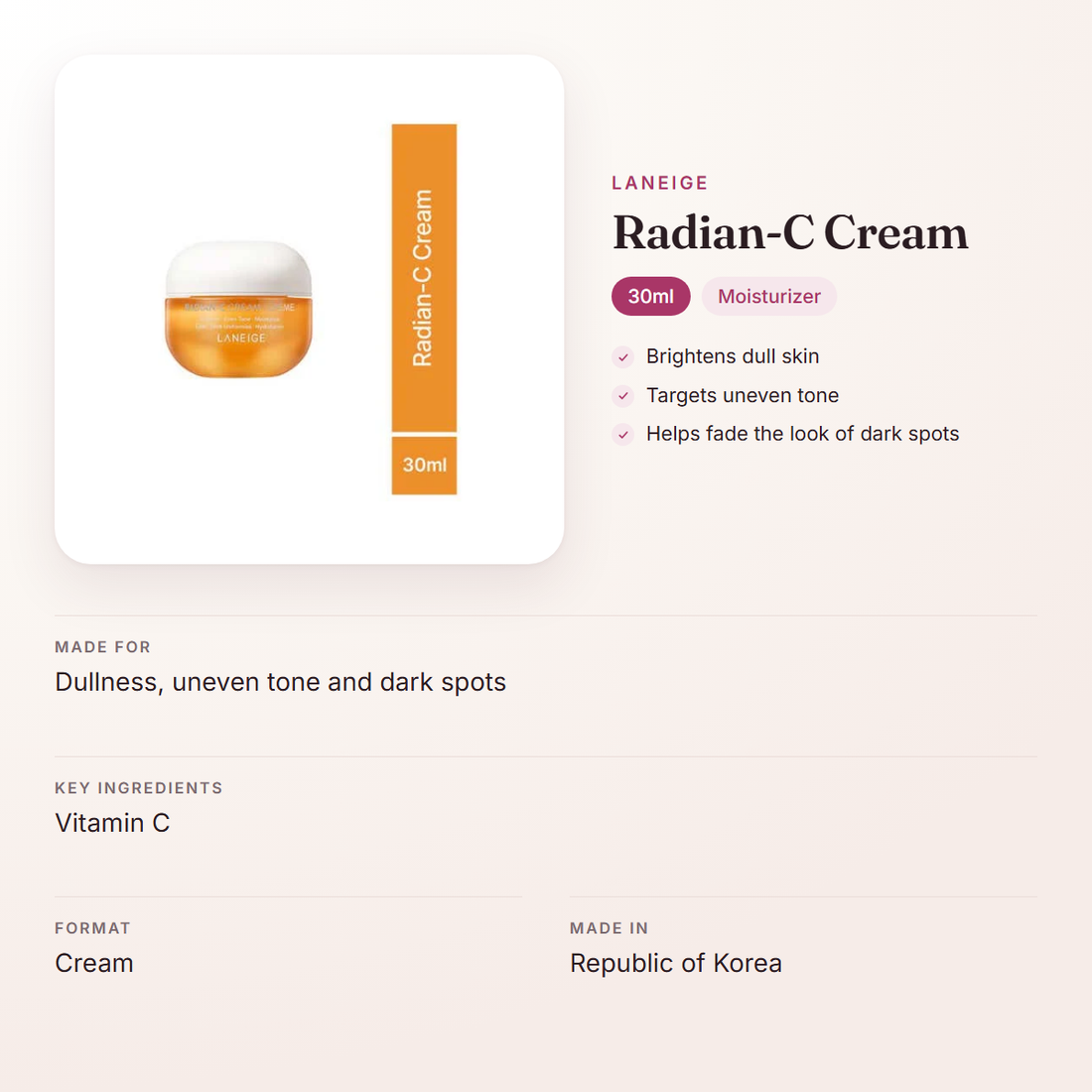 LANEIGE Radian-C Cream (30ml) – at a glance: what it is for, who it suits and key ingredients