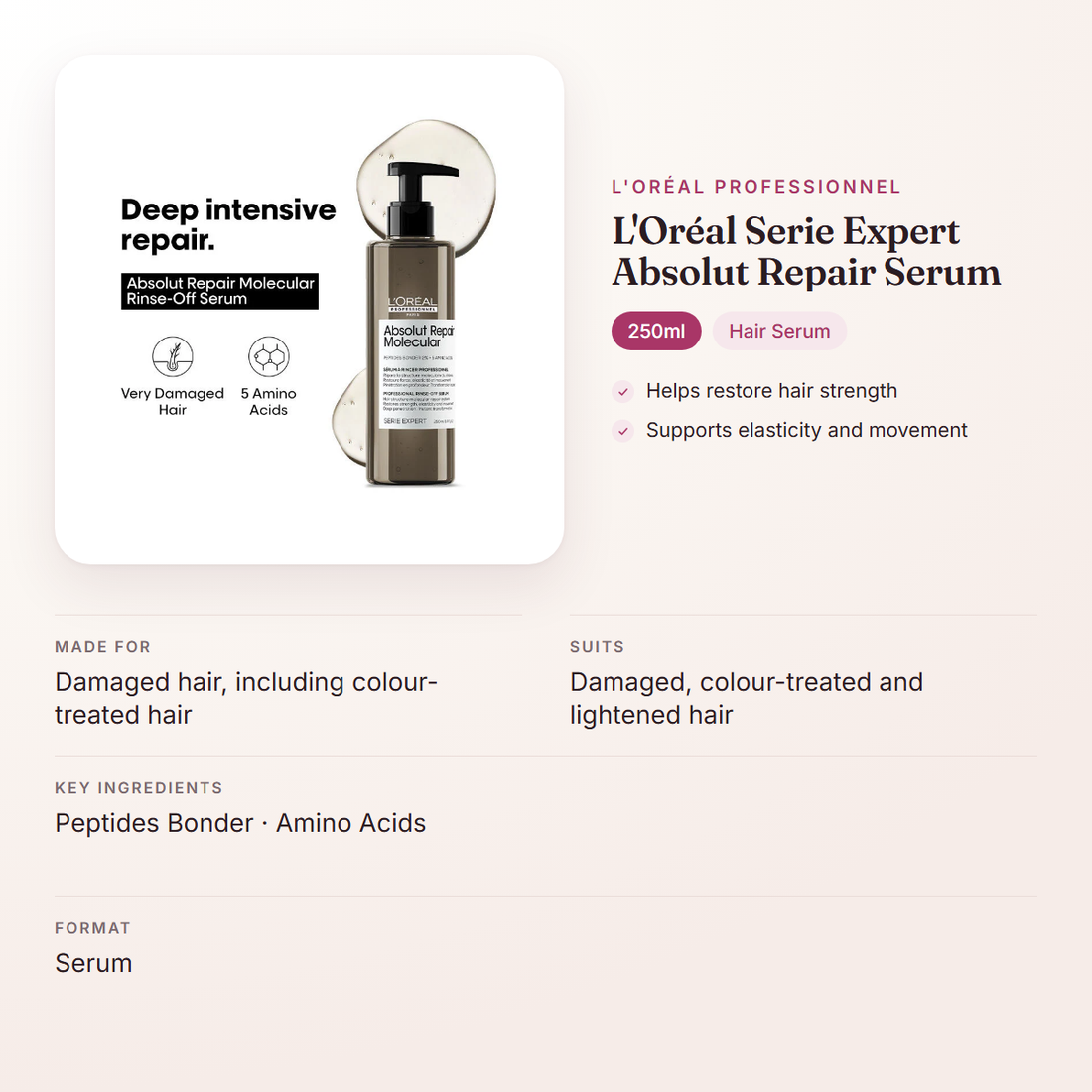 L'Oréal Professionnel L'Oréal Serie Expert Absolut Repair Serum (250ml) – at a glance: what it is for, who it suits and key ingredients