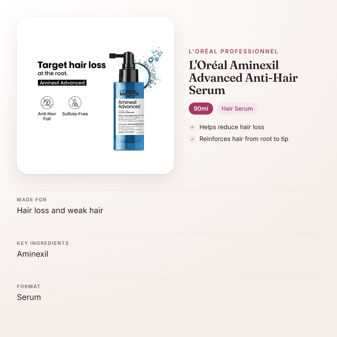 L'Oréal Professionnel L'Oréal Aminexil Advanced Anti-Hair Serum (90ml) – at a glance: what it is for, who it suits and key ingredients