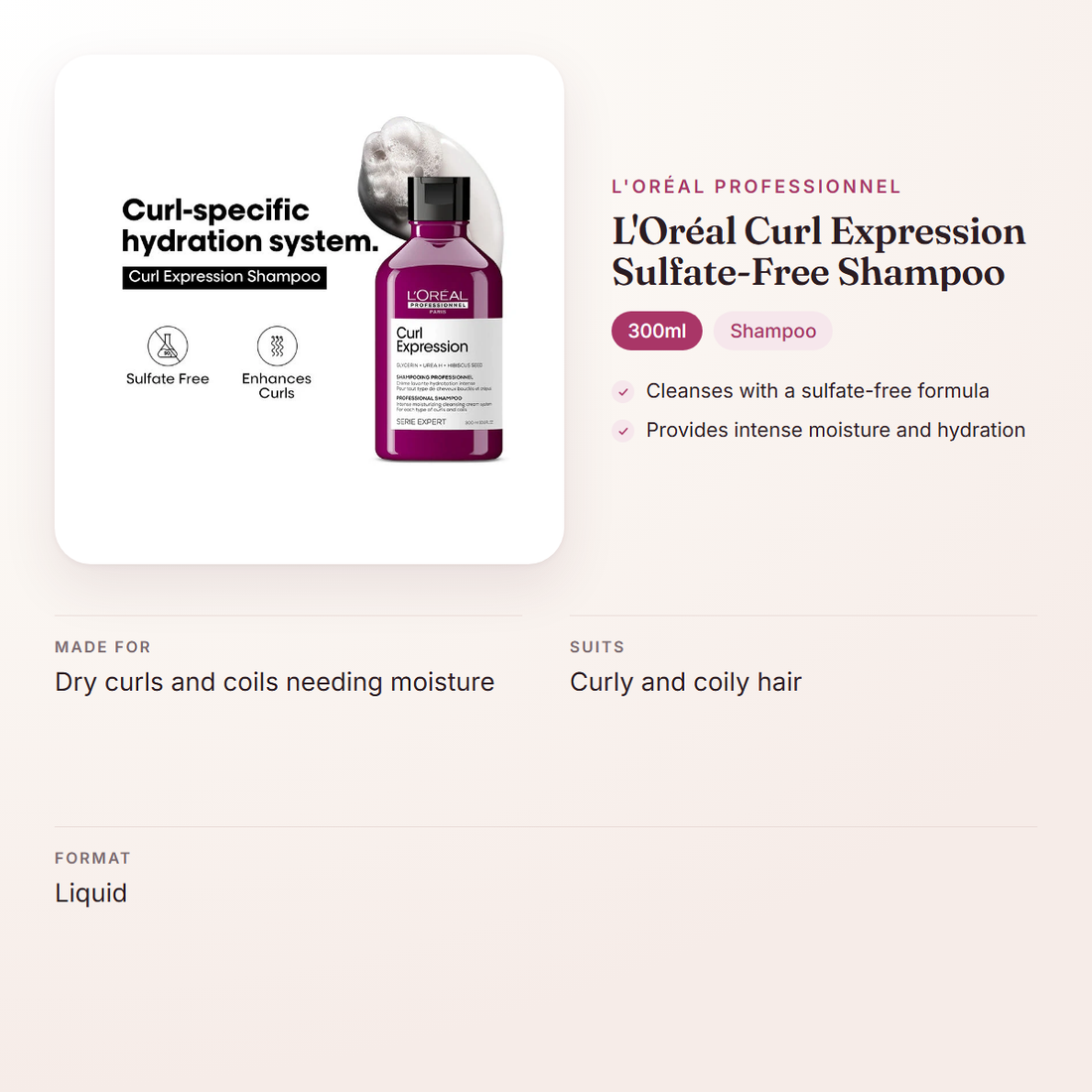 L'Oréal Professionnel L'Oréal Curl Expression Sulfate-Free Shampoo (300ml) – at a glance: what it is for, who it suits and key ingredients